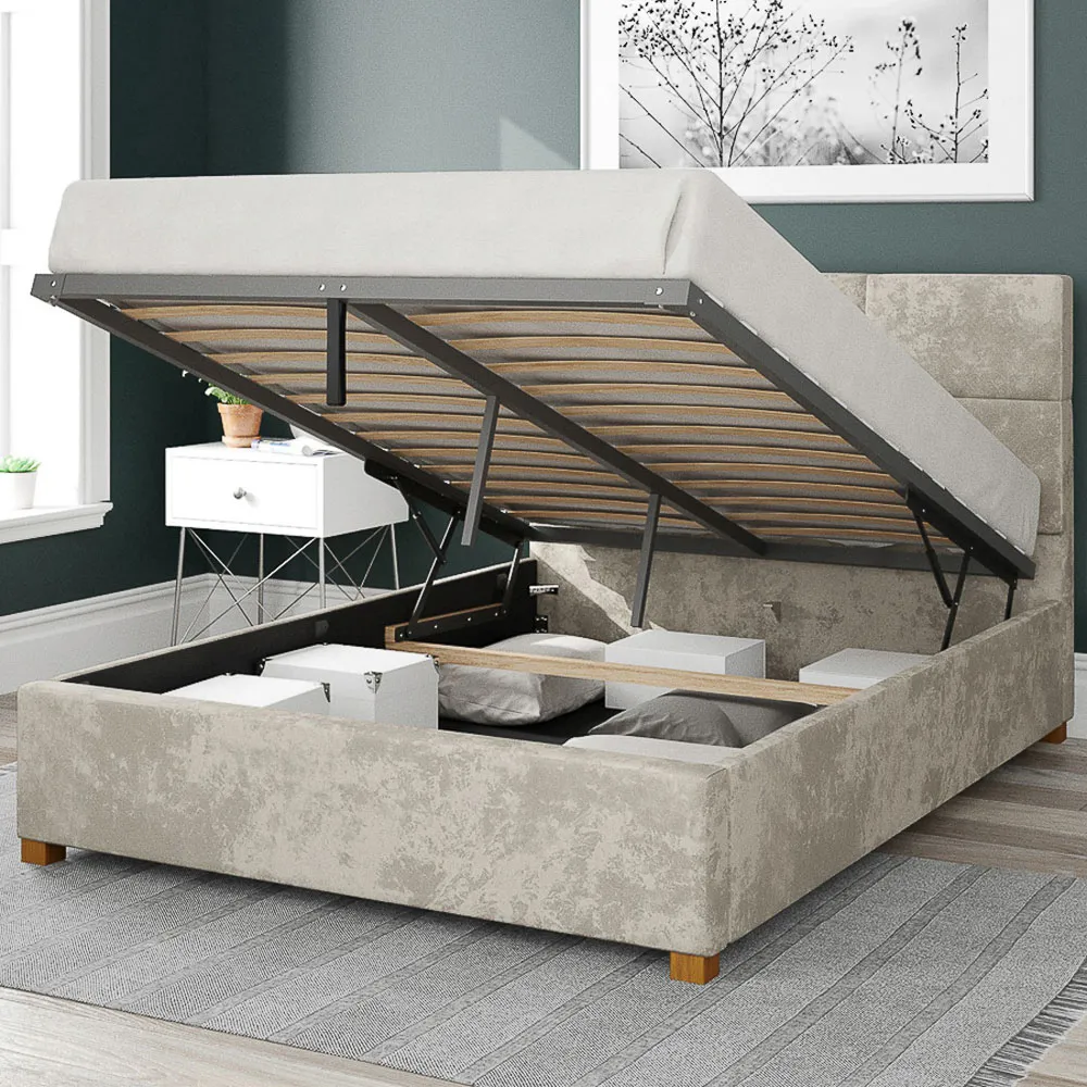 Caine Single Ottoman Bed with Storage - Pearl, Velvet