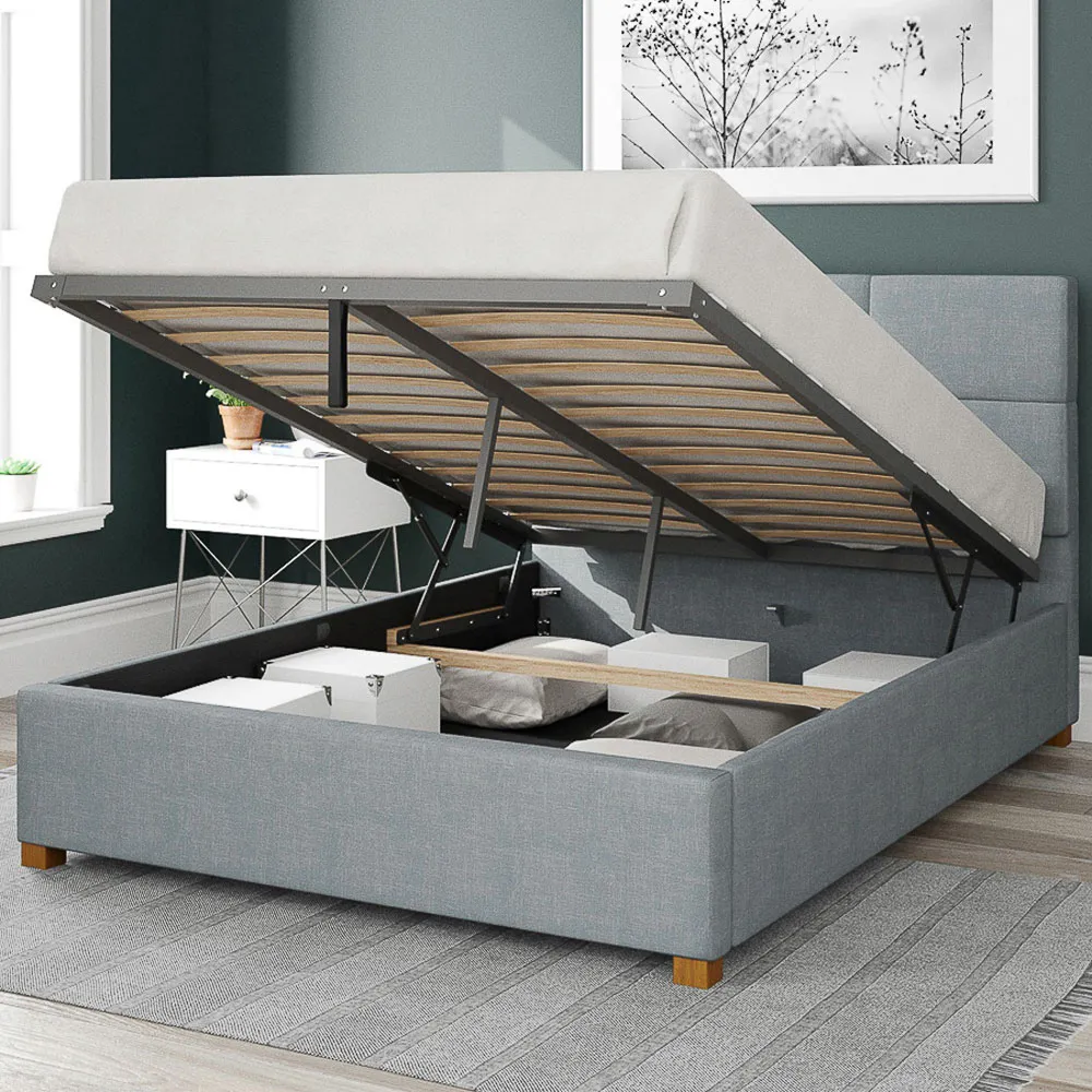 Caine Single Ottoman Bed with Storage - Sky, Fabric