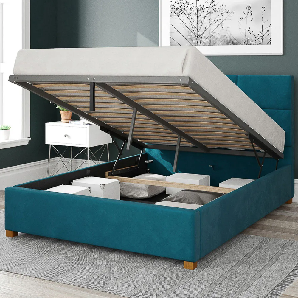 Caine Single Ottoman Bed with Storage - Teal, Velvet