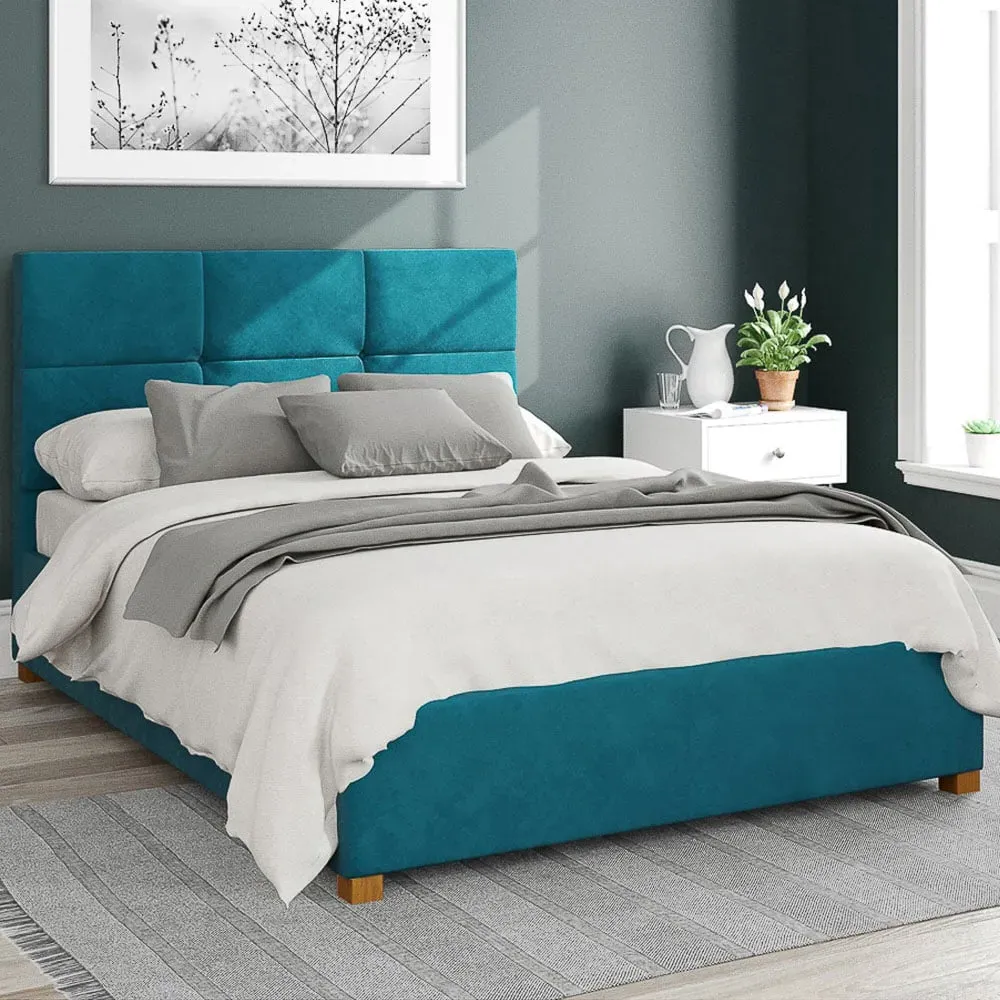 Caine Single Ottoman Bed with Storage - Teal, Velvet image