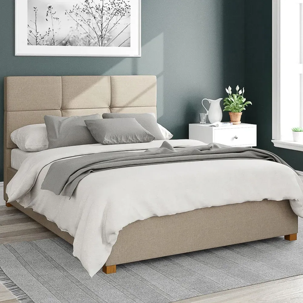 Caine Small Double Ottoman Bed with Storage - Cream, Linen