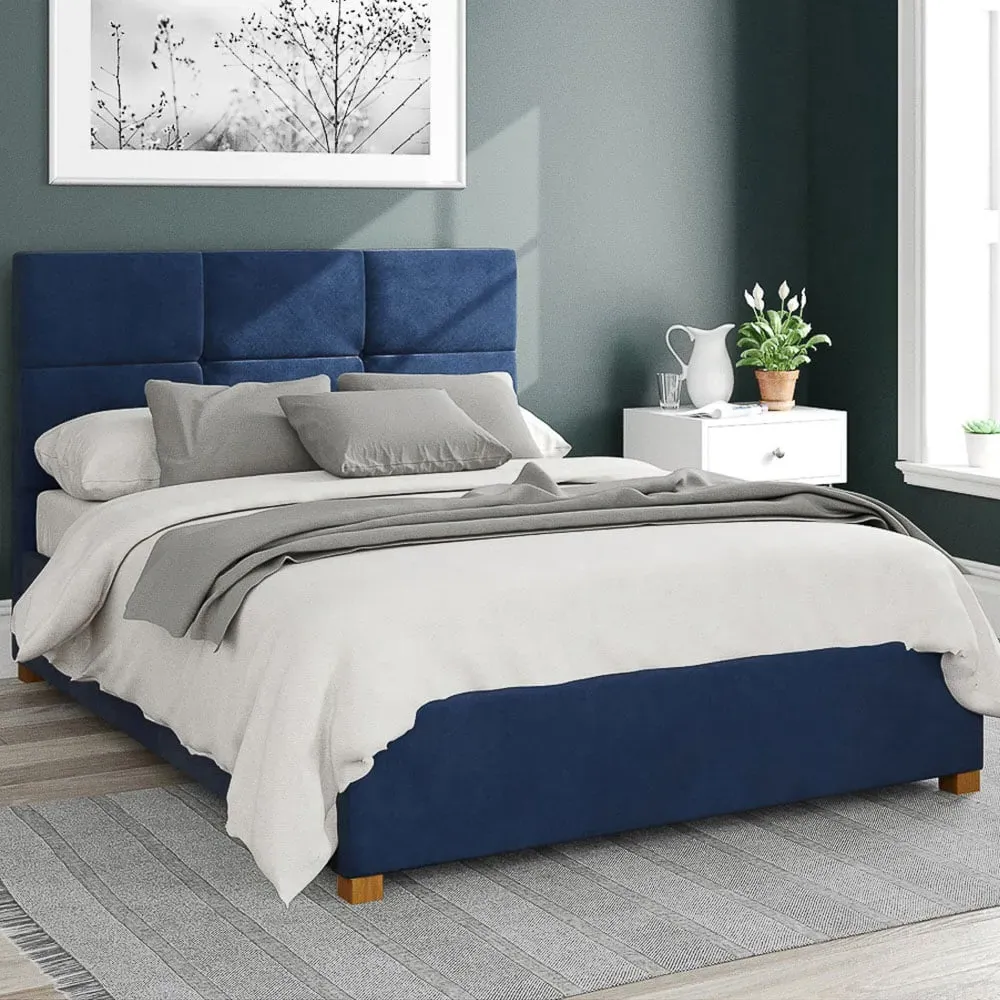 Caine Small Double Ottoman Bed with Storage - Navy, Velvet