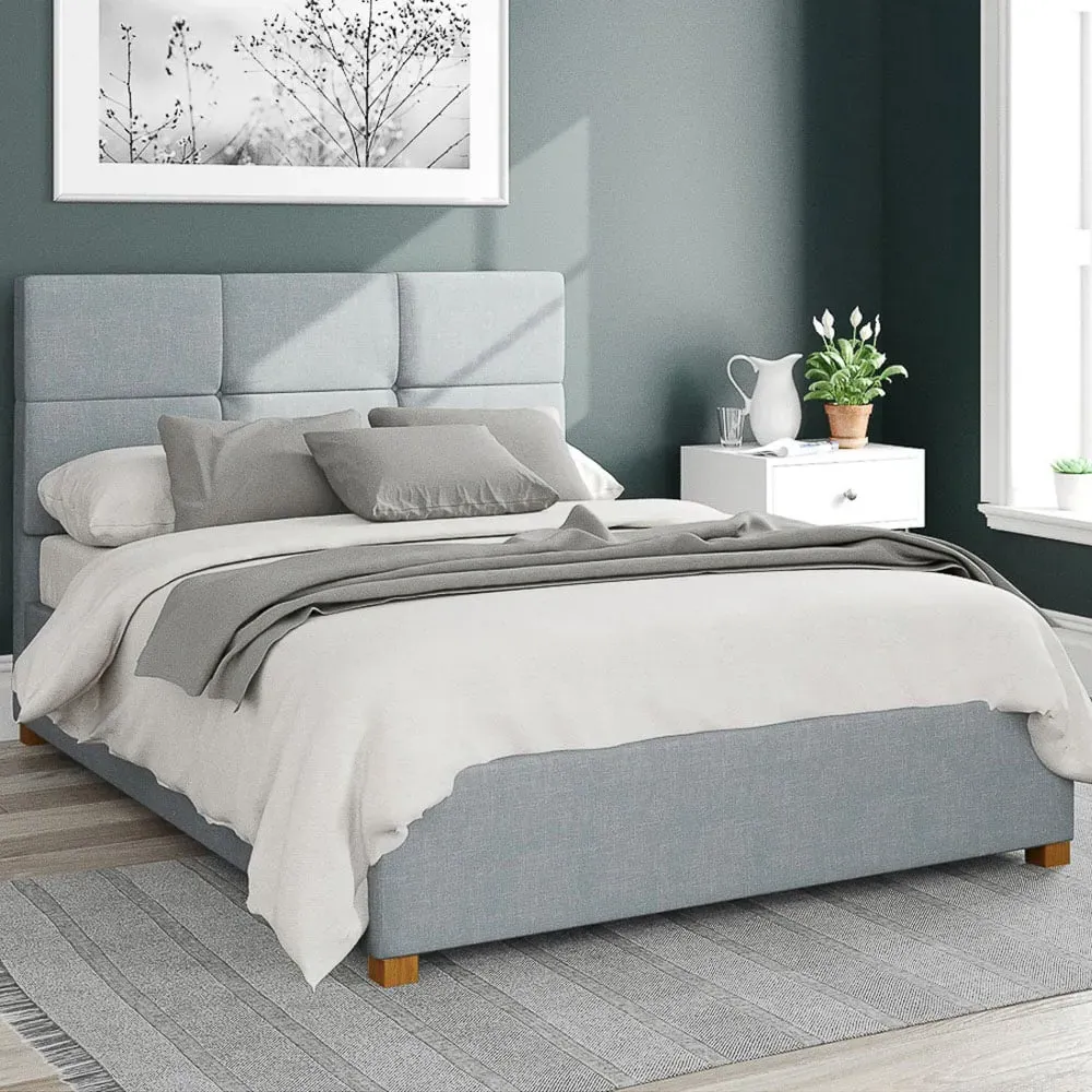 Caine Small Double Ottoman Bed with Storage - Sky, Fabric
