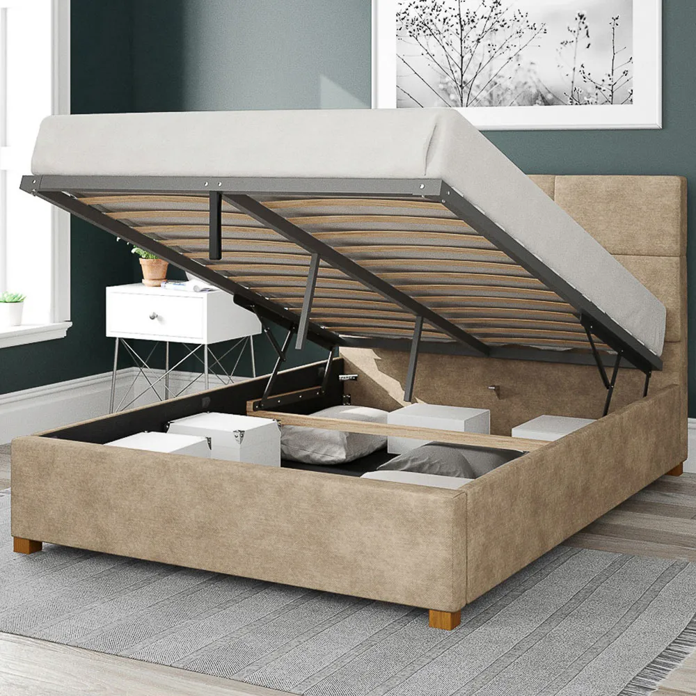Caine Super King Ottoman Bed with Storage - Beige, Linen