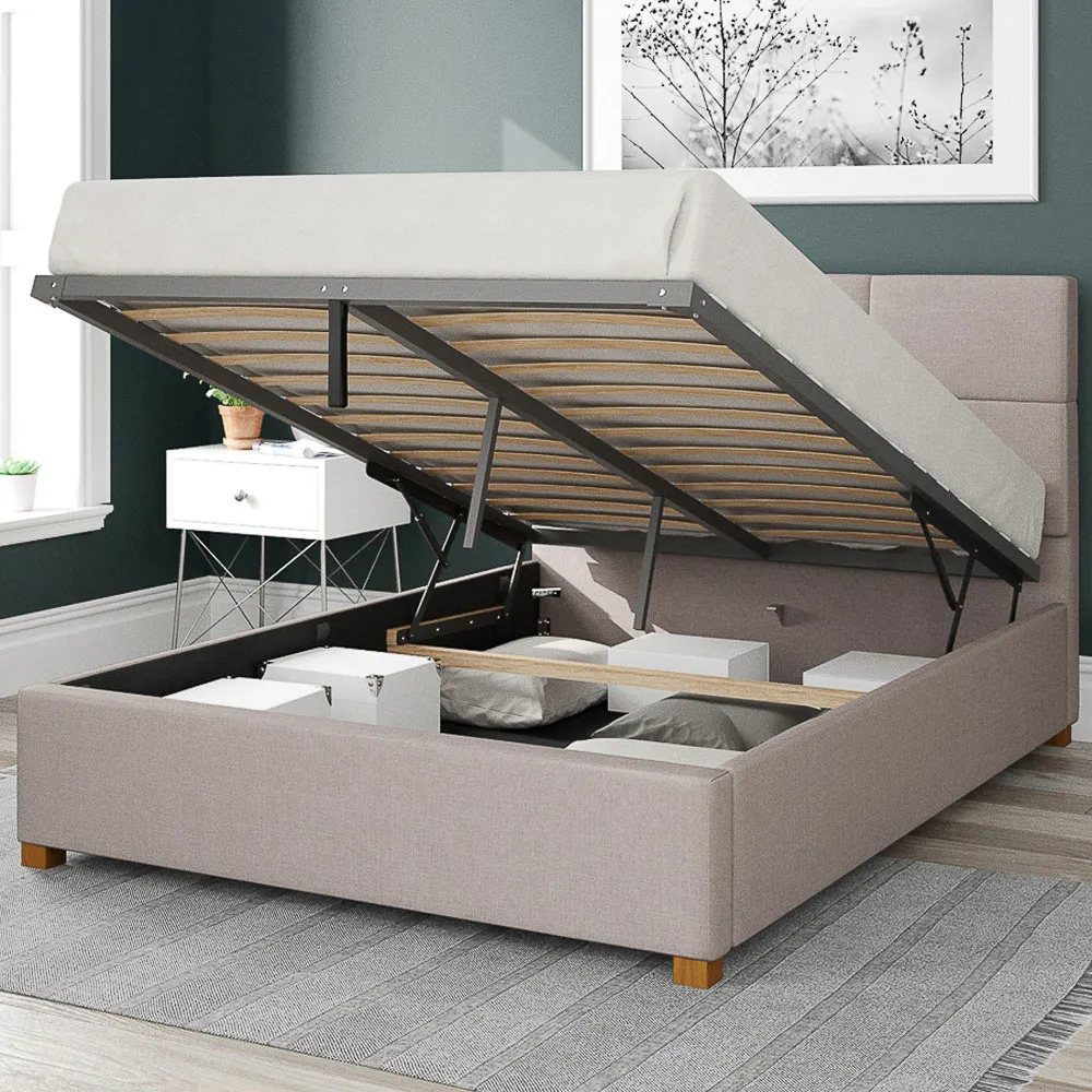 Caine Super King Ottoman Bed with Storage - Cream, Linen