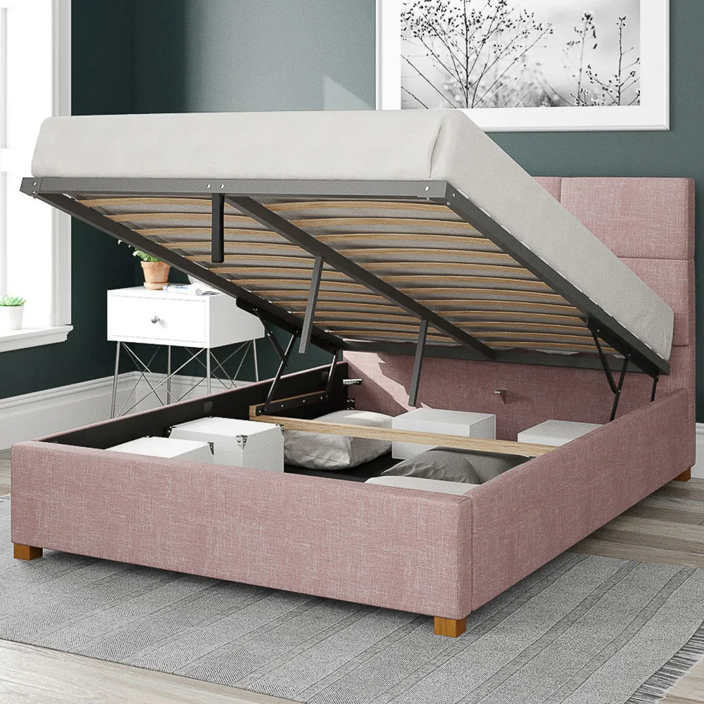 Caine Super King Ottoman Bed with Storage - Pink, Cotton
