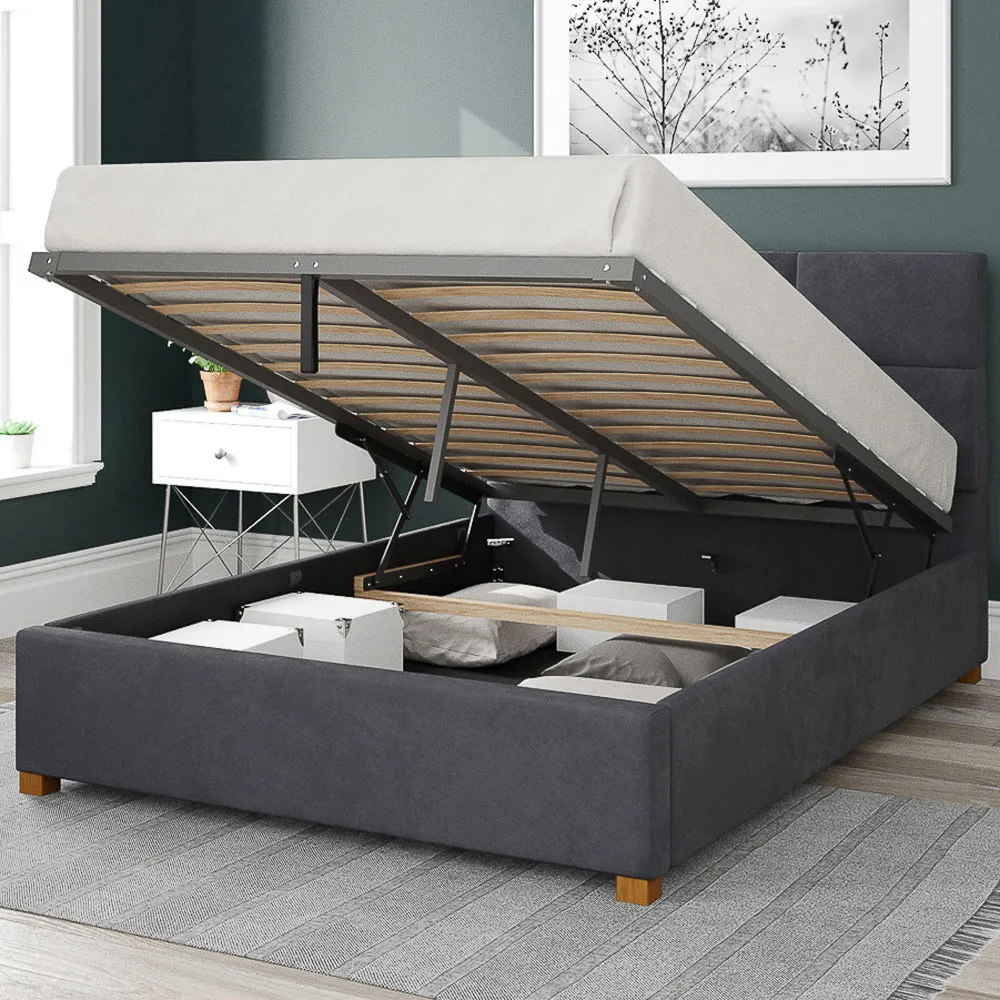 Caine Super King Ottoman Bed with Storage - Silver, Velvet