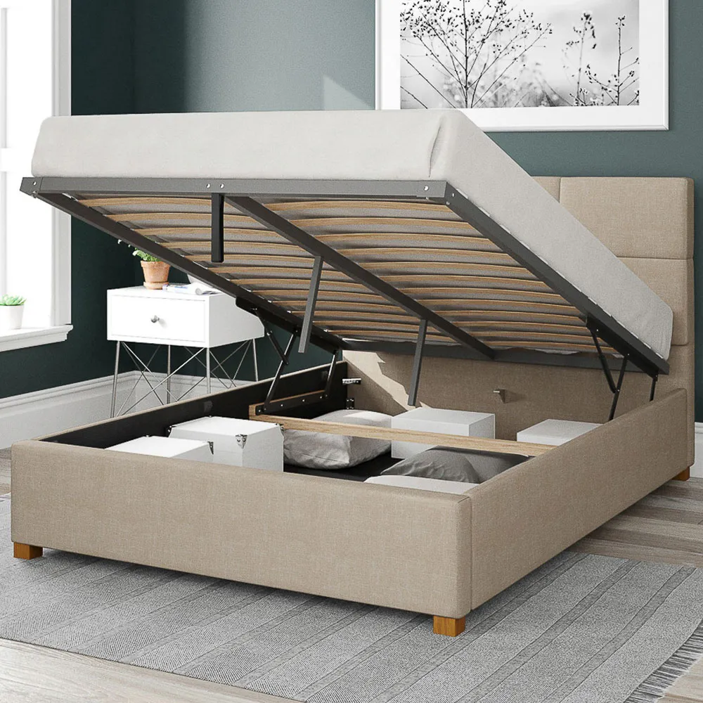 Caine Super King Size Ottoman Bed with Storage - Cream