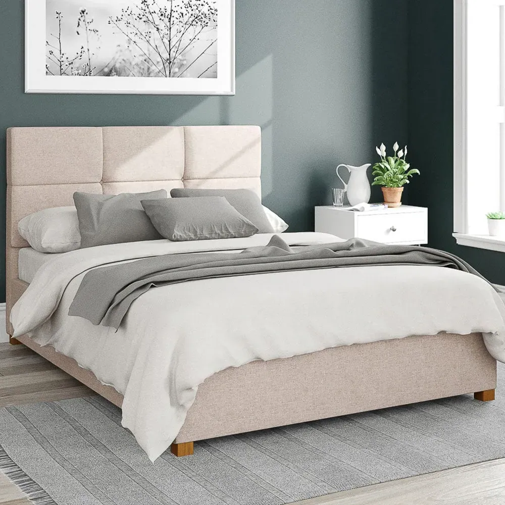 Caine Super King Size Ottoman Bed with Storage - Natural, Saxon Twill