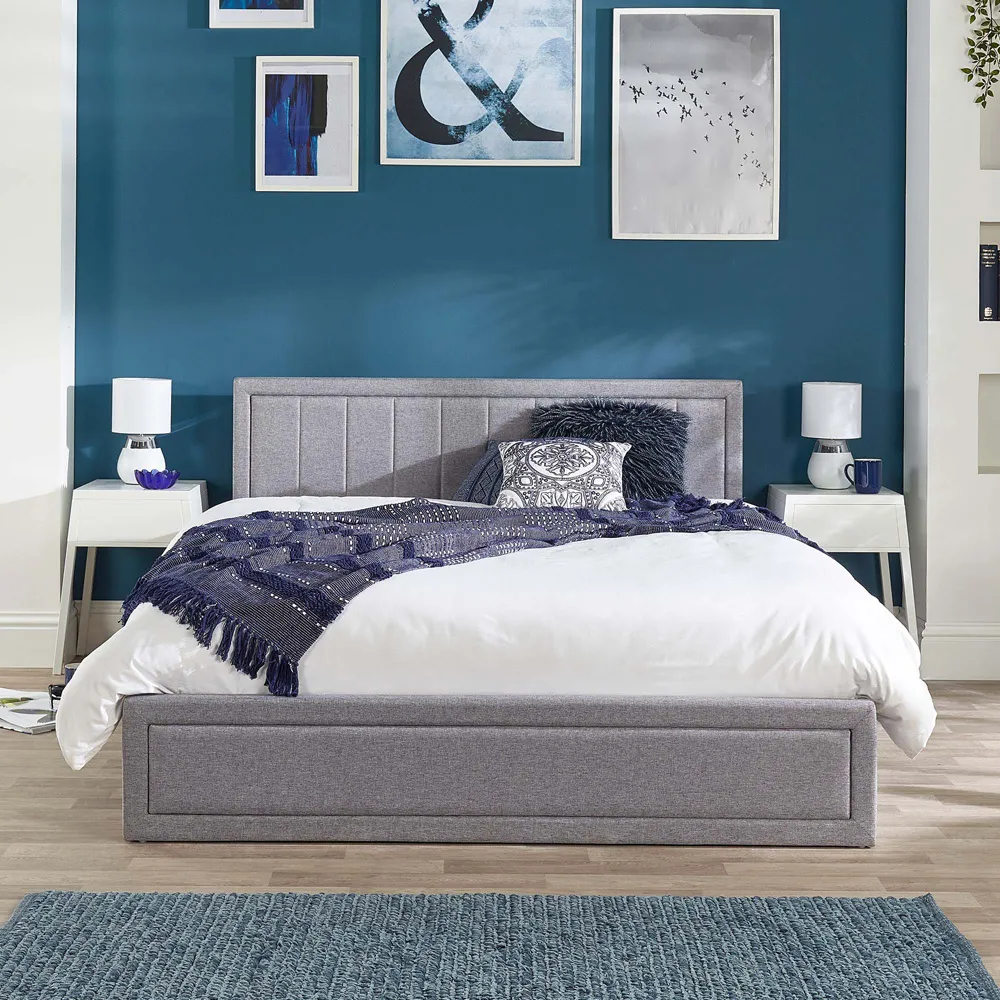 Castleton King Size Ottoman Bed with Storage - Grey, Linen