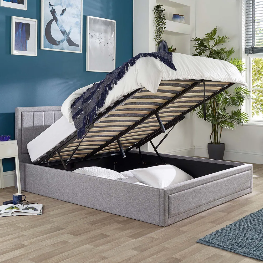 Castleton King Size Ottoman Bed with Storage - Grey, Linen