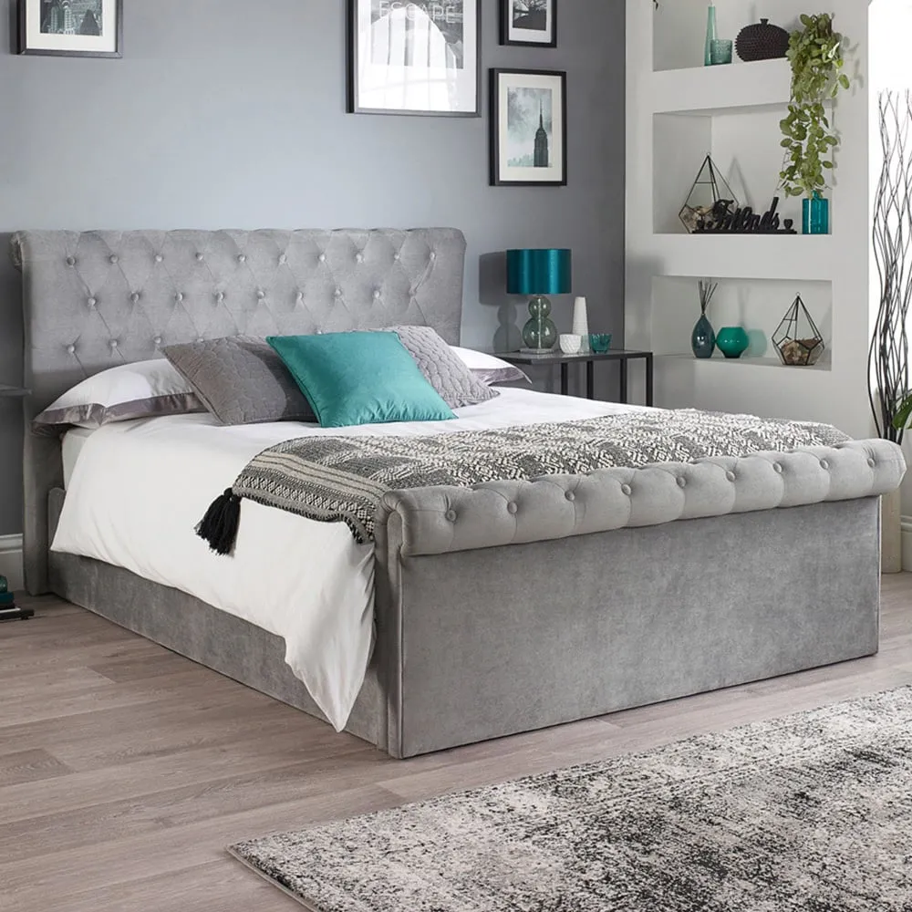 Chesterfield Single Ottoman Bed with Storage - Grey, Velvet image