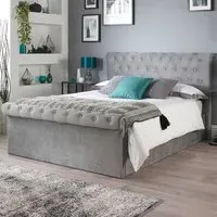 Chesterfield Small Double Ottoman Bed with Storage - Grey, Velvet