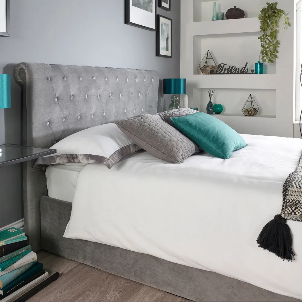 Chesterfield Super King Ottoman Bed with Storage - Grey, Velvet