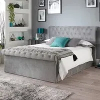 Chesterfield Super King Ottoman Bed with Storage - Grey, Velvet