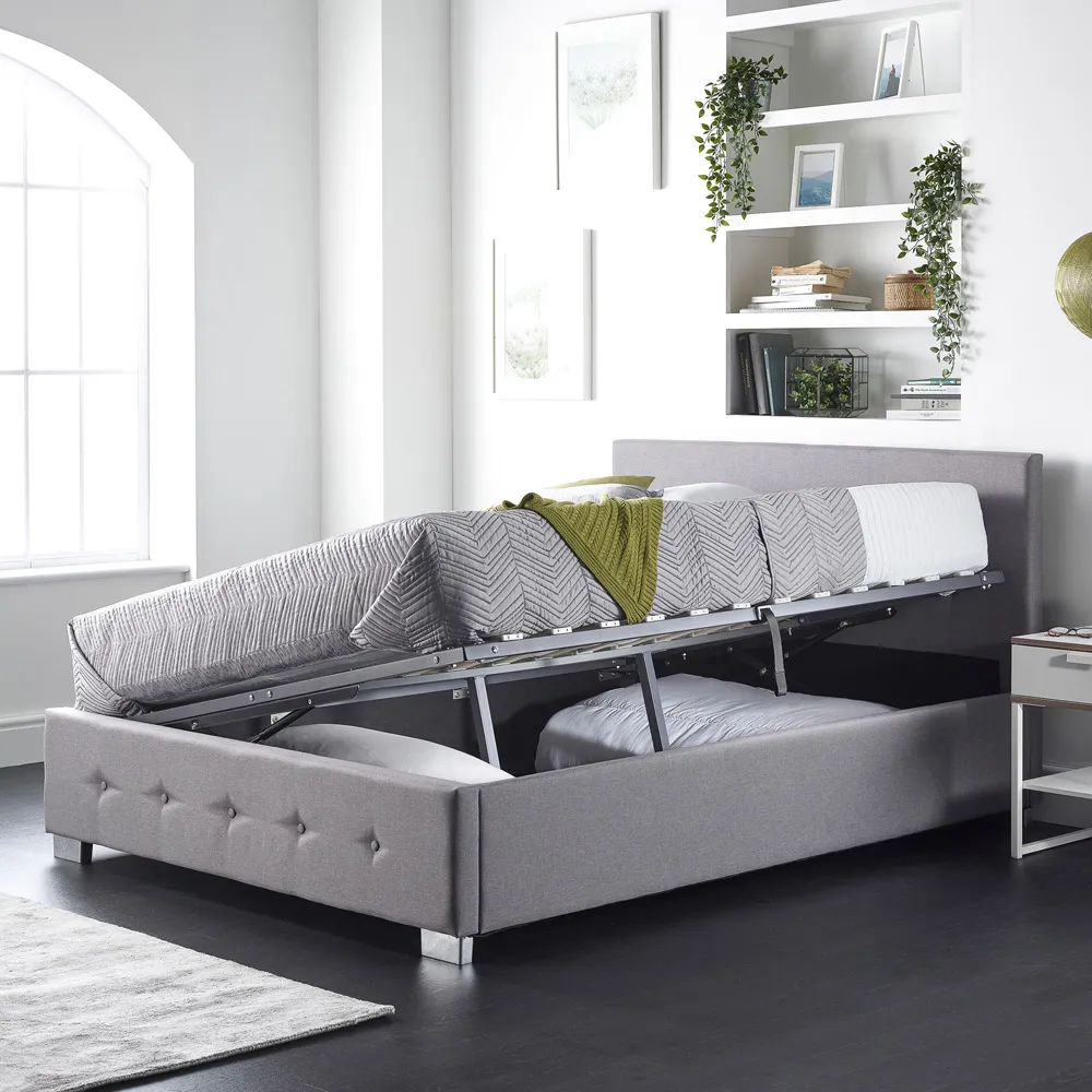 Double Ottoman Bed with Storage - Grey, Linen