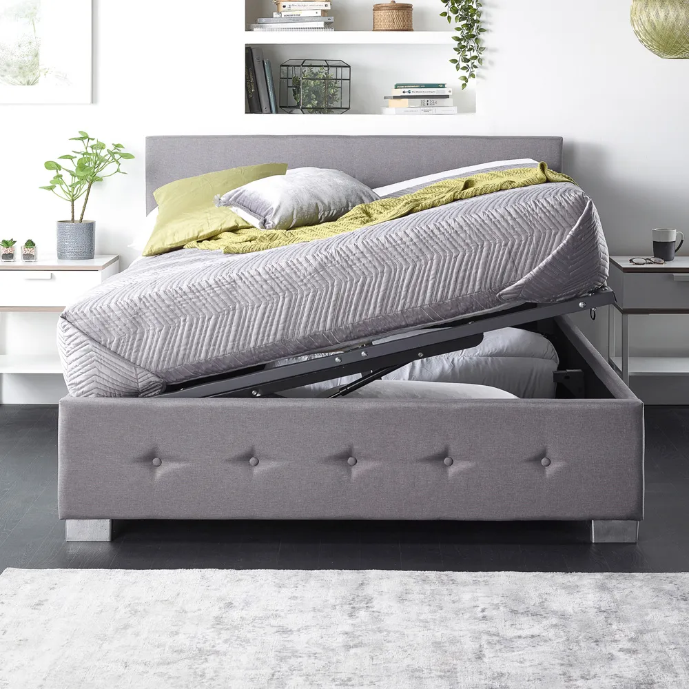 Double Ottoman Bed with Storage - Grey, Linen