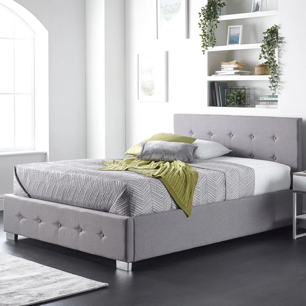 Double Ottoman Bed with Storage - Grey, Linen