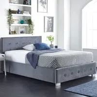 Double Ottoman Bed with Storage - Grey, Velvet