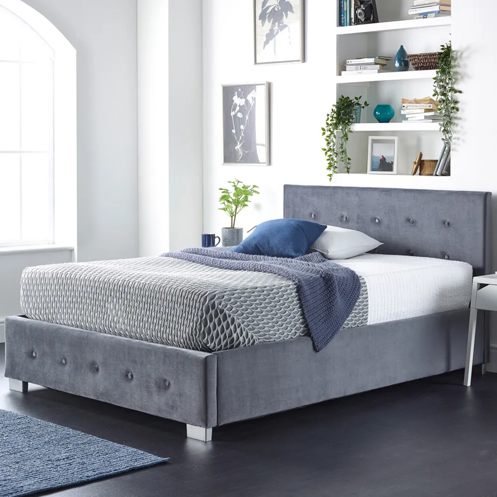 Double Ottoman Bed with Storage - Grey, Velvet