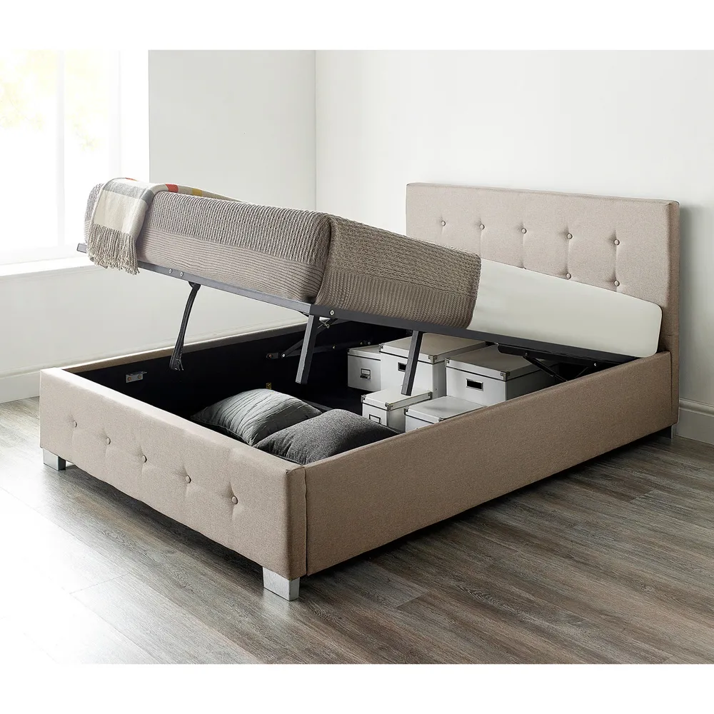 Double Ottoman Storage Bed with End Lift - Beige, Linen