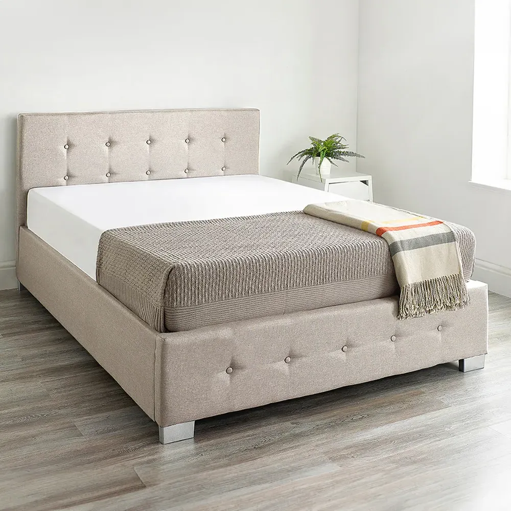 Double Ottoman Storage Bed with End Lift - Beige, Linen