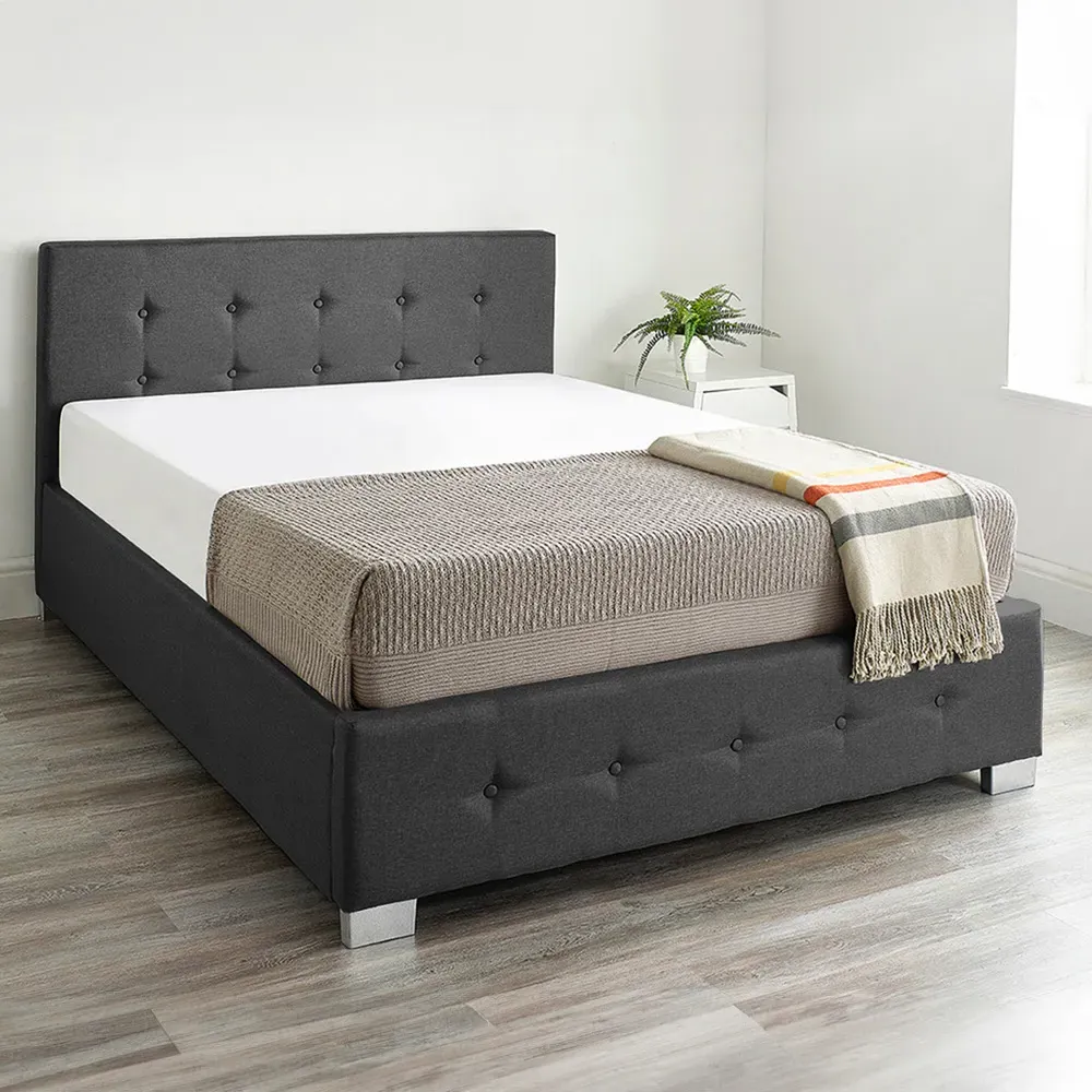 Double Ottoman Storage Bed with End Lift - Black, Linen