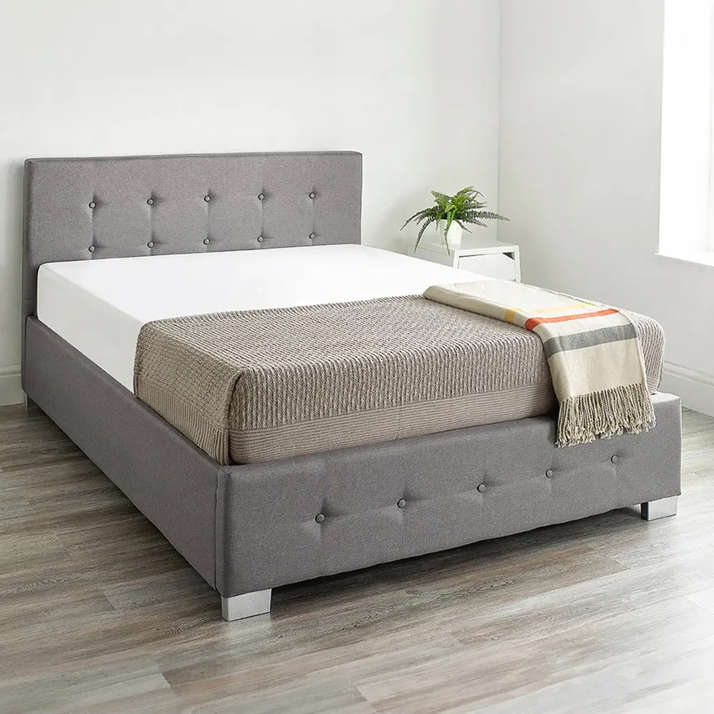 Double Ottoman Storage Bed with End Lift - Grey, Linen