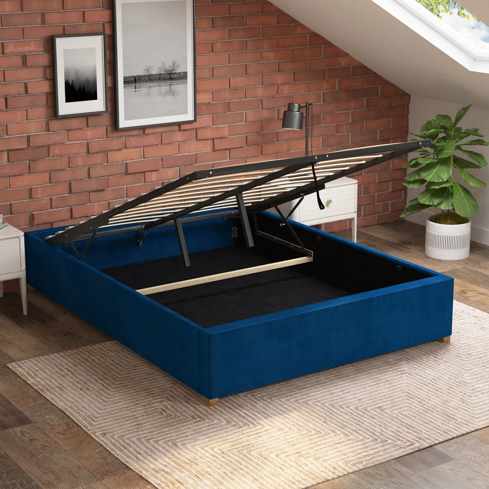 Double Plush Platform Ottoman Bed with Storage - Navy