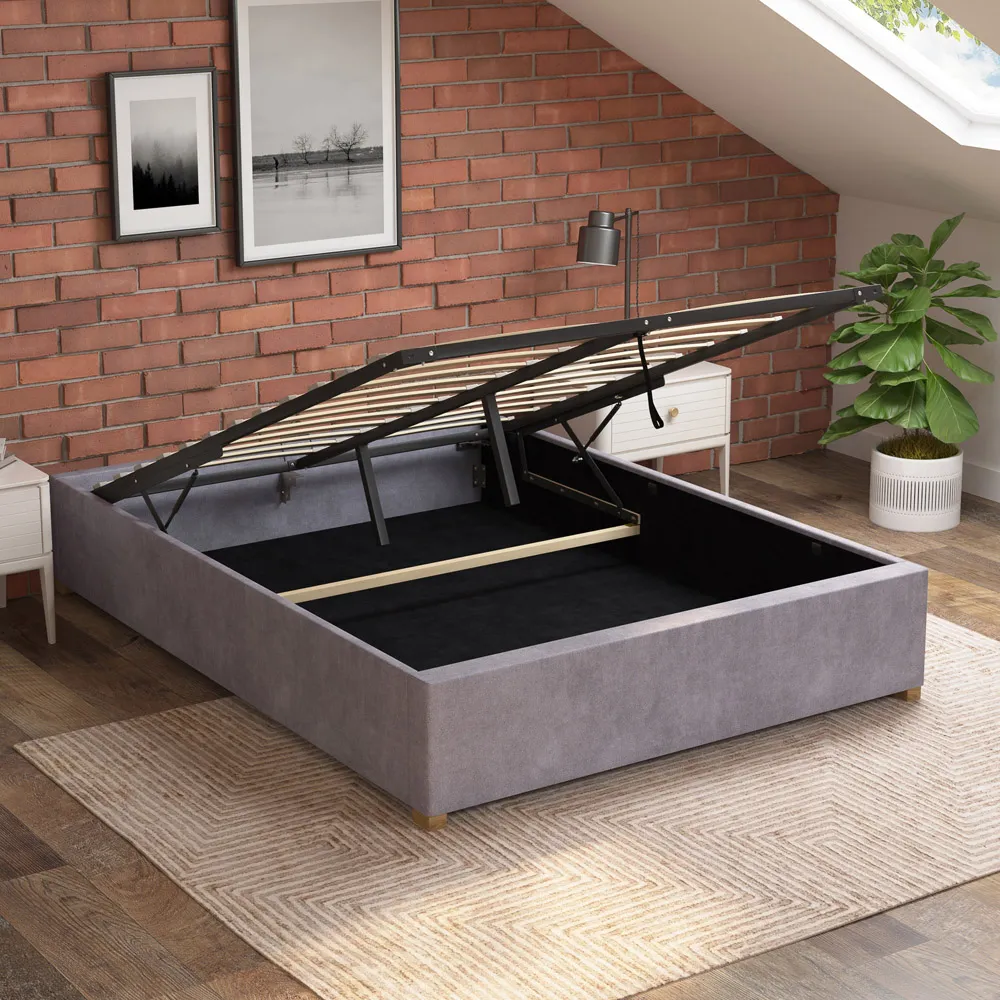 Double Plush Platform Ottoman Bed with Storage - Silver