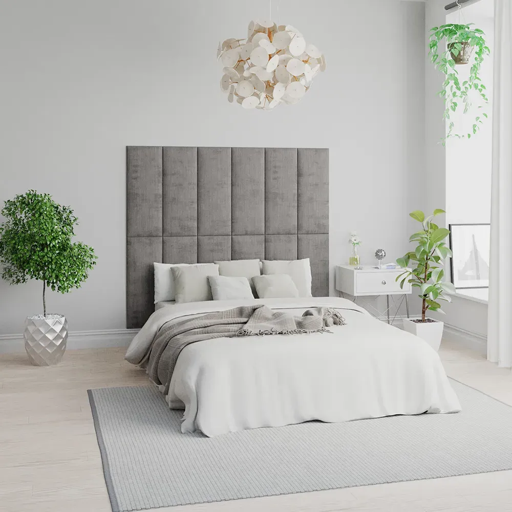 EasyMount Wall Mounted Headboard Panels 8 Pack - Silver, Velour