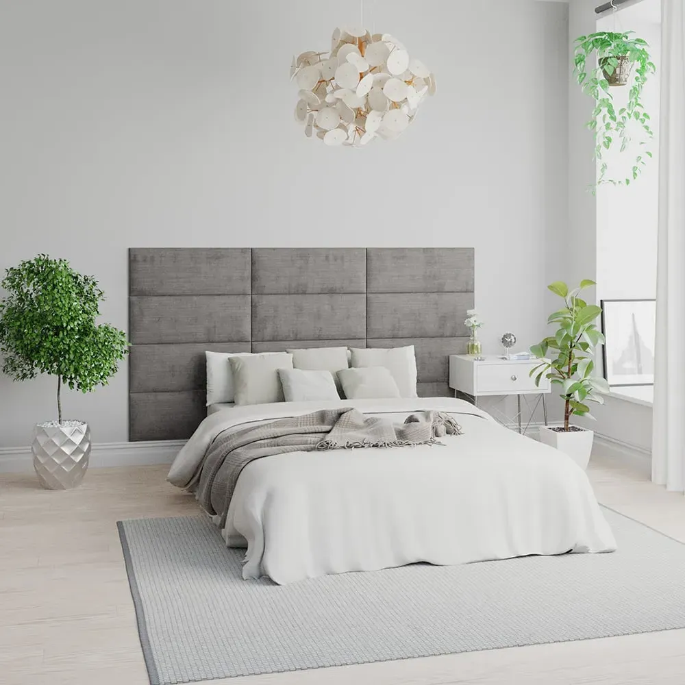 EasyMount Wall Mounted Headboard Panels 8 Pack - Silver, Velour