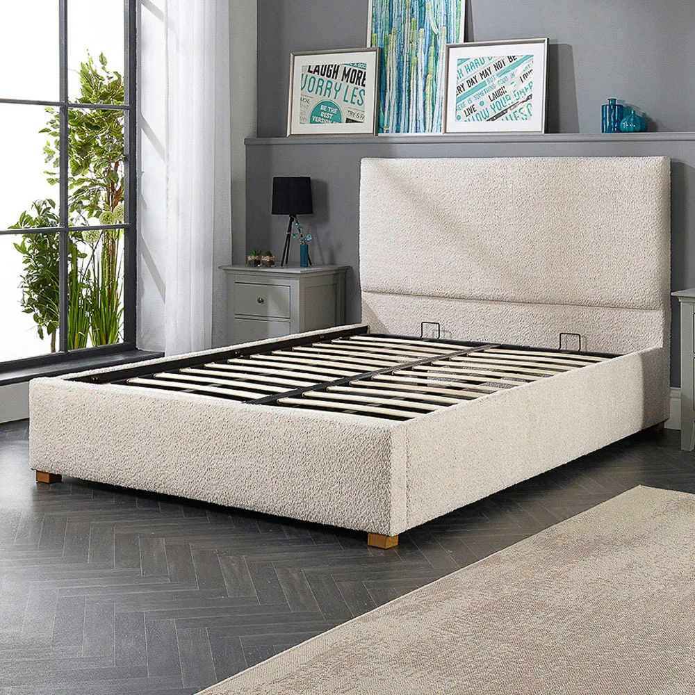Garland Double Ottoman Bed Frame with Storage - Cream, Boucle