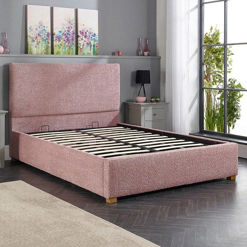 Garland Double Ottoman Bed Frame with Storage - Pink, Boucle