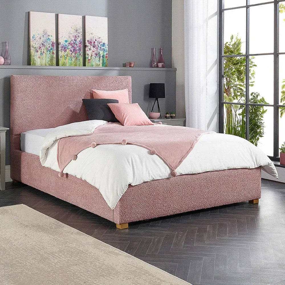 Garland Small Double Ottoman Bed Frame with Storage - Pink, Boucle