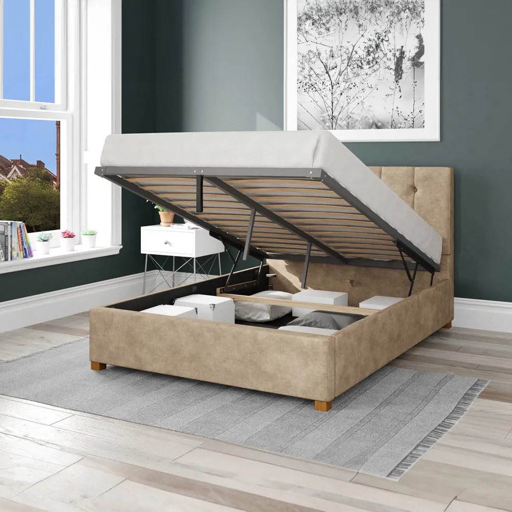 Hepburn Double Ottoman Bed with Storage - Beige, Linen