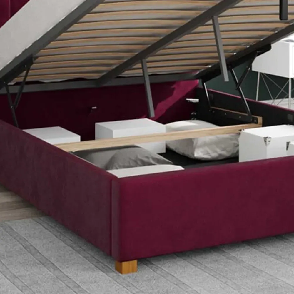 Hepburn Double Ottoman Bed with Storage - Berry, Velvet