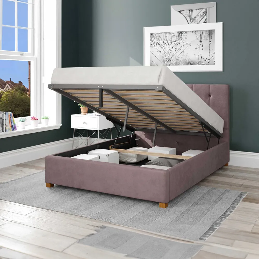 Hepburn Double Ottoman Bed with Storage - Blush, Velvet
