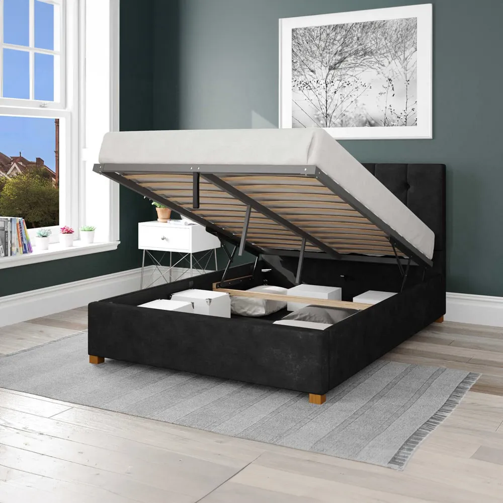 Hepburn Double Ottoman Bed with Storage - Charcoal, Linen