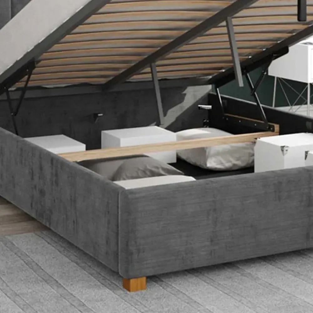 Hepburn Double Ottoman Bed with Storage - Charcoal, Velour