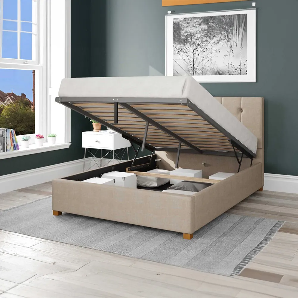 Hepburn Double Ottoman Bed with Storage - Cream, Malham Weave