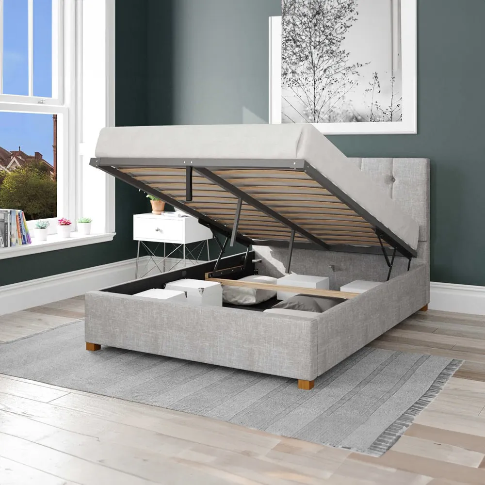 Hepburn Double Ottoman Bed with Storage - Grey, Cotton