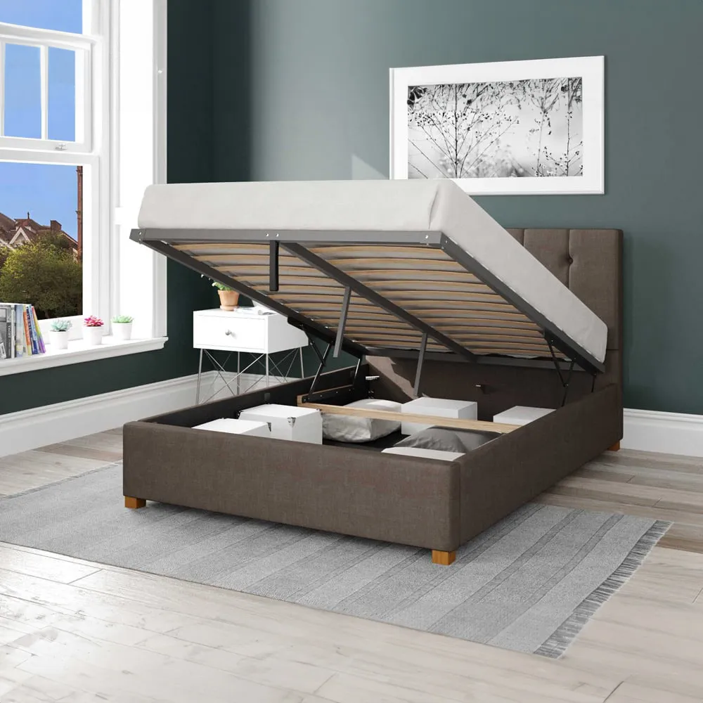Hepburn Double Ottoman Bed with Storage - Grey, Malham Weave