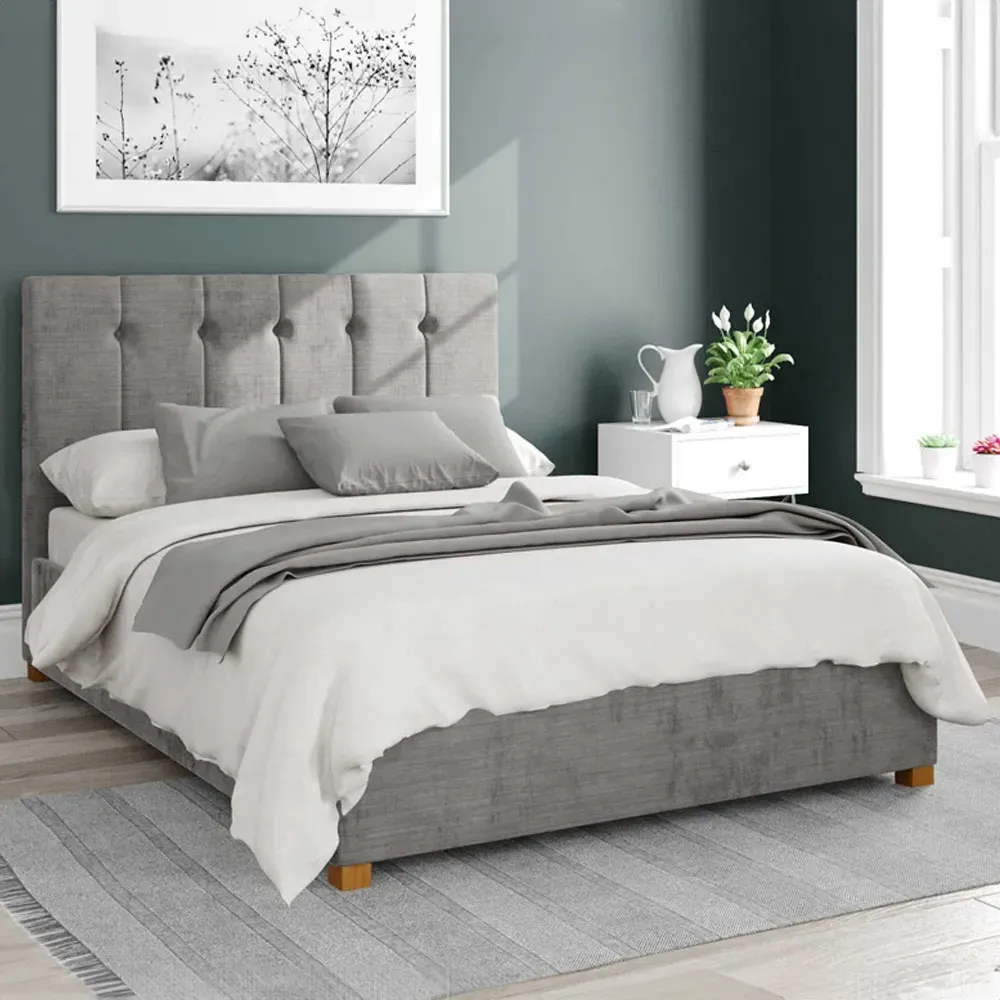 Hepburn Double Ottoman Bed with Storage - Silver, Velour