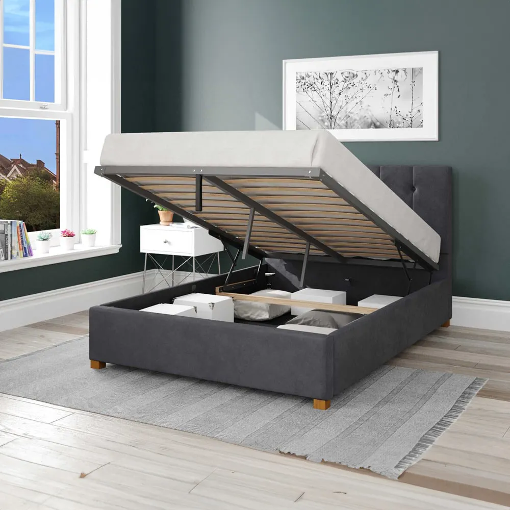 Hepburn Double Ottoman Bed with Storage - Steel, Velvet