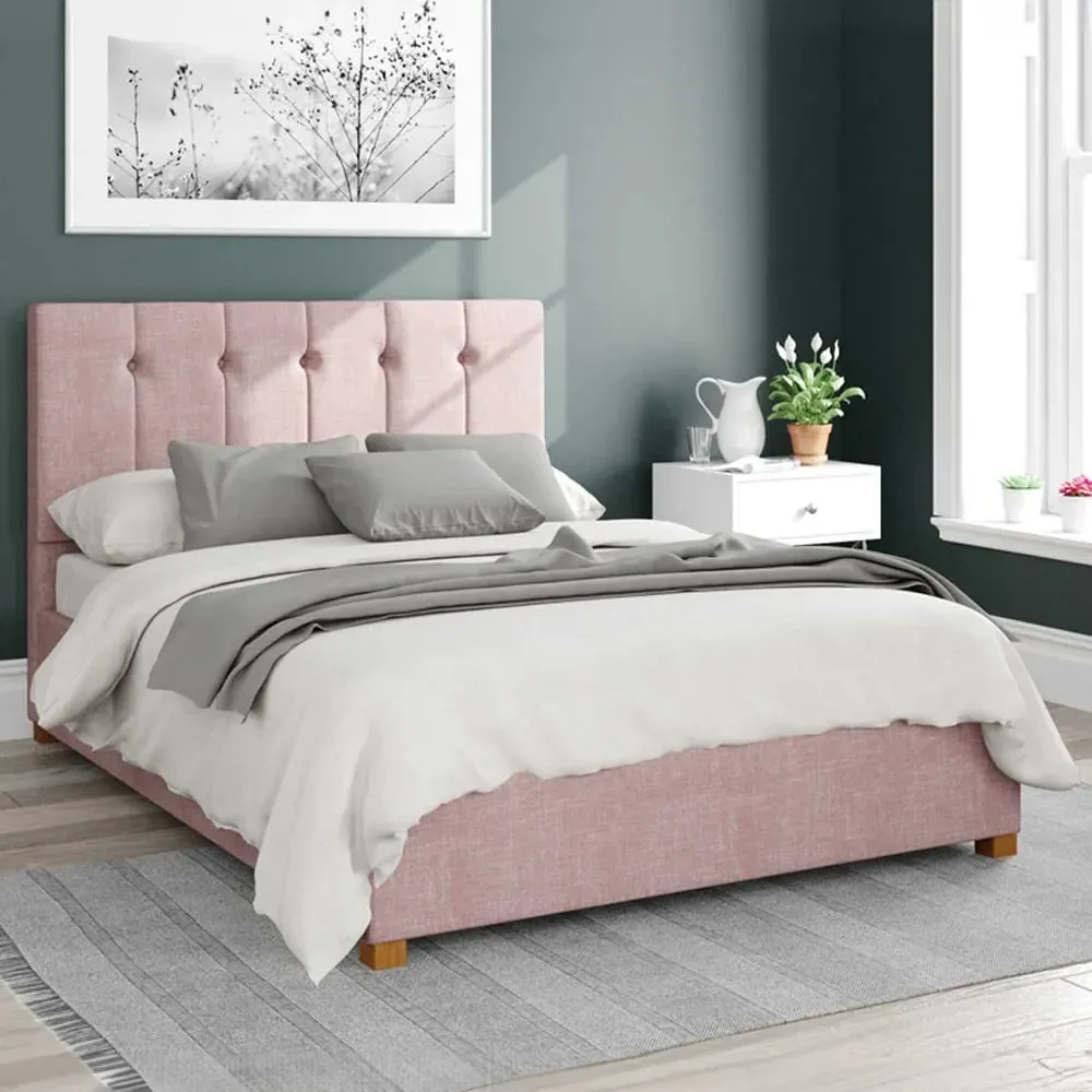 Hepburn Double Ottoman Bed with Storage - Tea Rose, Cotton