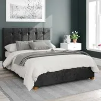 Hepburn King Size Ottoman Bed with Storage - Black, Velvet