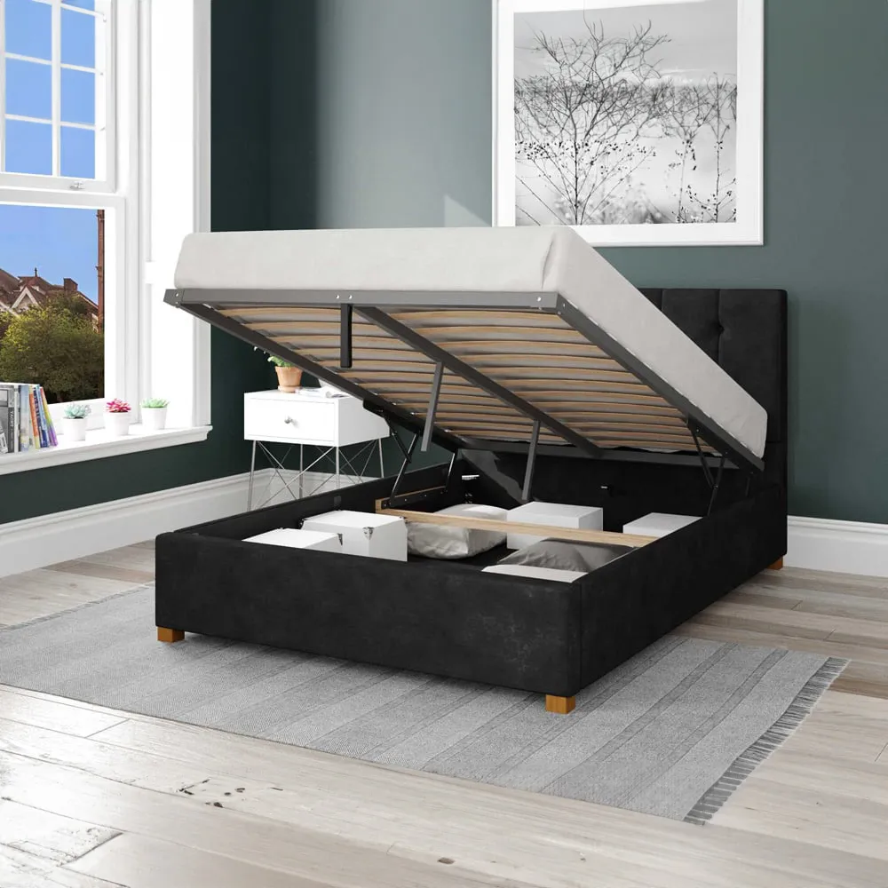 Hepburn King Size Ottoman Bed with Storage - Charcoal, Linen