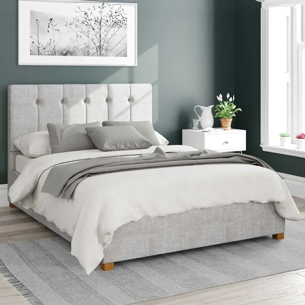 Hepburn King Size Ottoman Bed with Storage - Grey, Cotton