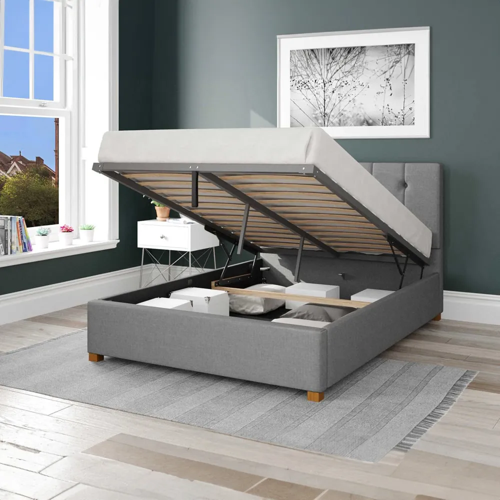 Hepburn King Size Ottoman Bed with Storage - Grey, Linen